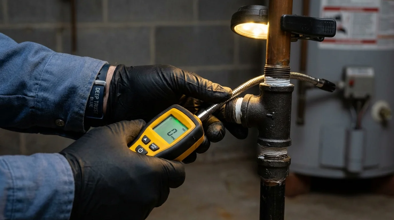 Gas leak detection with electronic sniffer by Johns Plumbing LLC in Northborough
