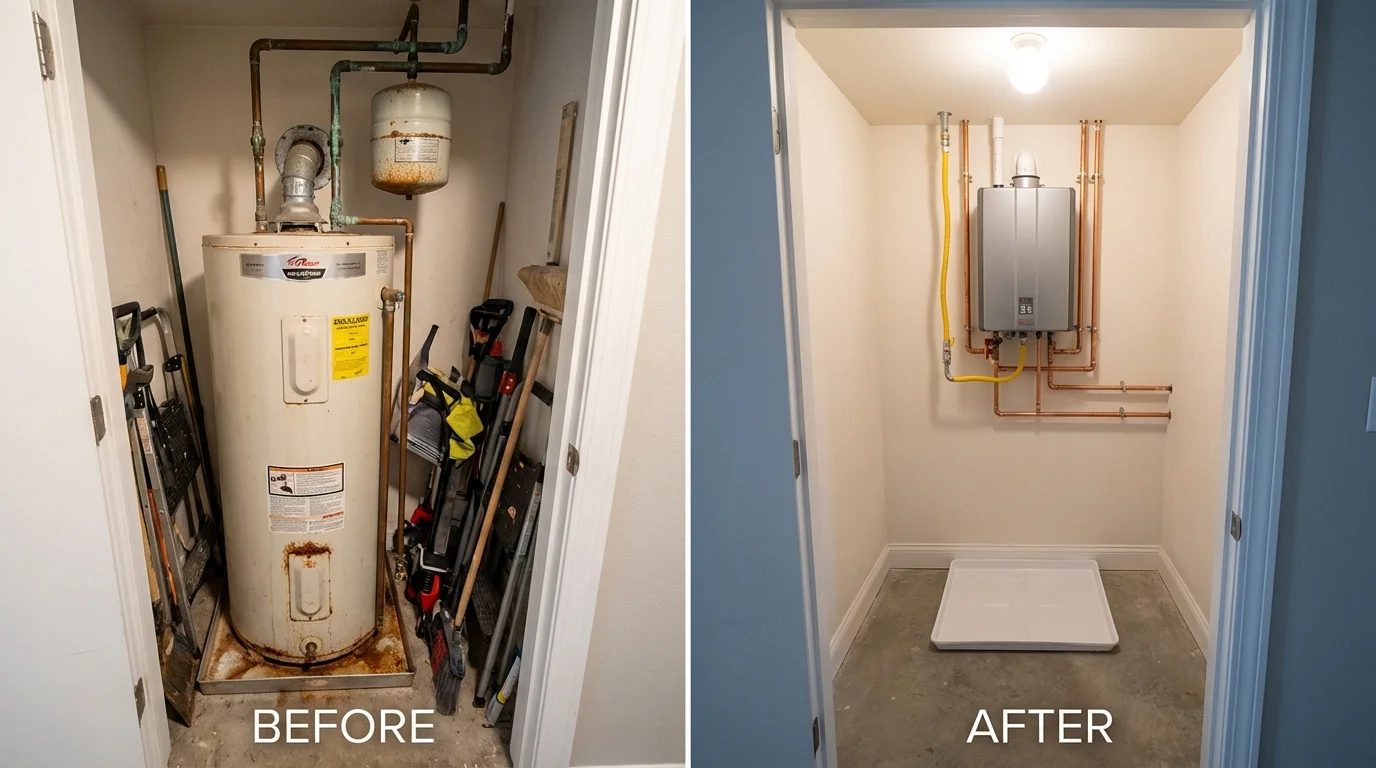 Tank water heater versus wall-mounted tankless unit comparison for Northborough, MA homeowners
