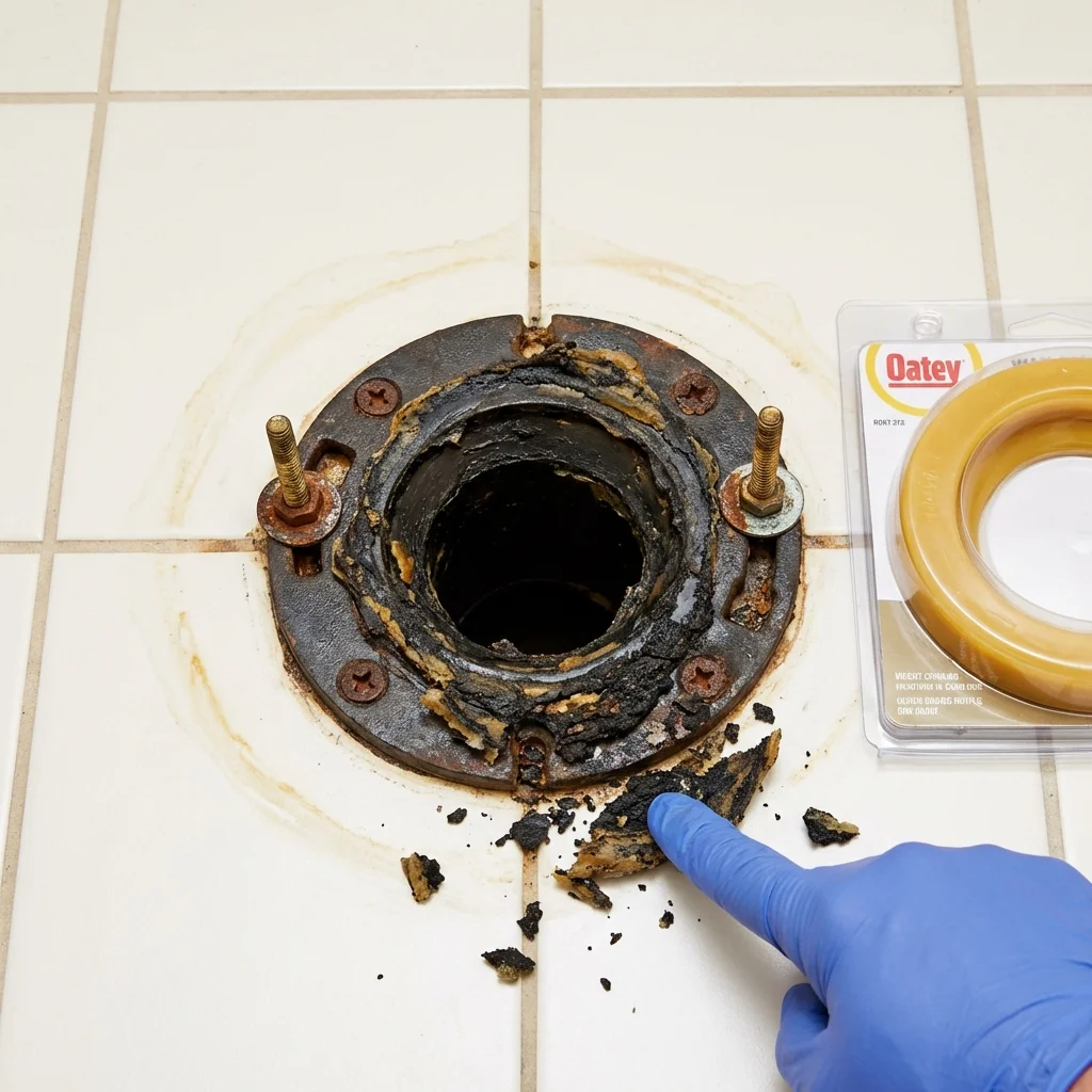 Failed wax ring showing water seepage at the base of a toilet in a Northborough, MA home